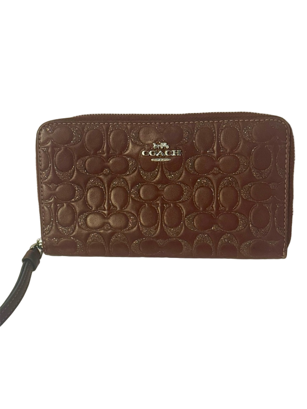 Coach Glitter Signature Large Accordion Zip Around Phone Wristlet Wallet